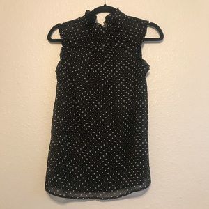 Black & White Polka Dot Tank Blouse Ruffle Detail